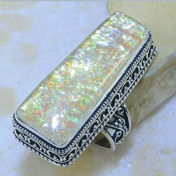 New Huge Dichoric Glass 925 Silver Statement Ring. - Picture 5 of 6